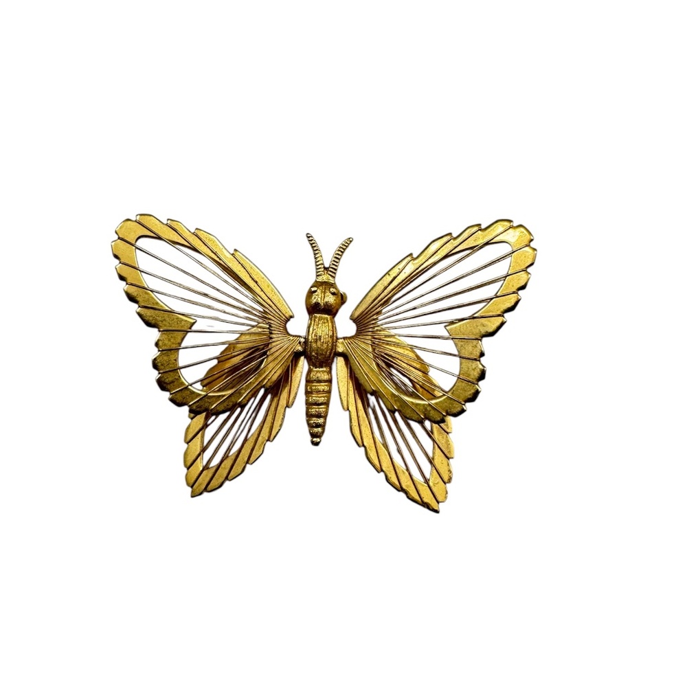 Vintage‎ Monet Butterfly Brooch Gold tone Open Work Wings Wire wrapped